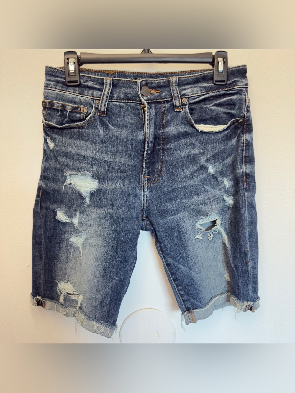 American Eagle Outfitters Distressed Dark Blue Denim Shorts